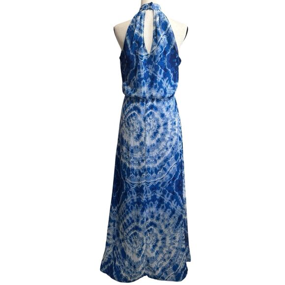 Bisou Bisou Michele Bohbot Maxi Halter Dress Sz 2 Blue Watercolors - Picture 2 of 10
